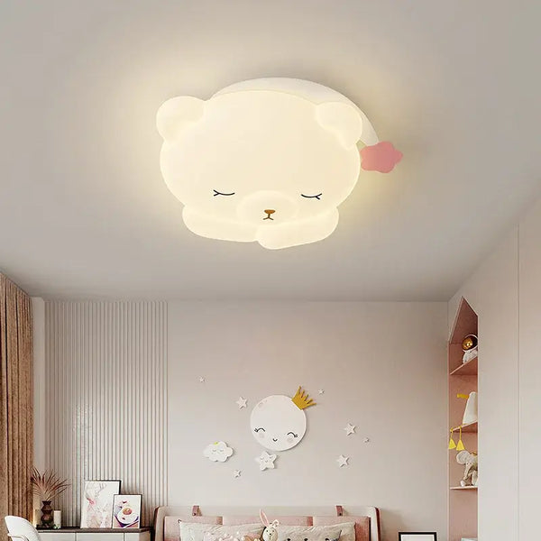 Bear Sleeping in Moon Cap Ceiling Light for Kids Room-Kids Room Nursery Lighting