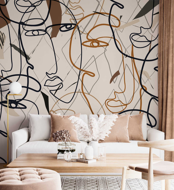 Best Living Room Wallpaper Mural - Elegant Face Lines-Geometric Shapes Wallpaper