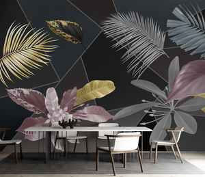 Black Leafs Pattern Wallpaper Murals - Premium Design-Flower & Leaf Wallpaper