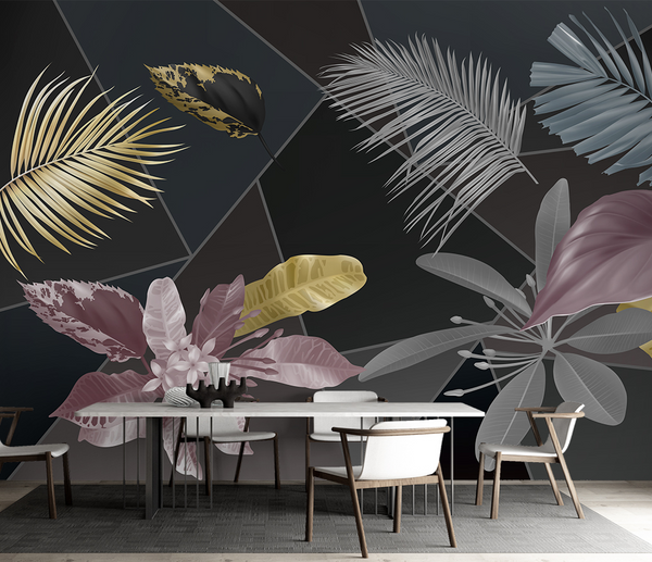 Black Leafs Pattern Wallpaper Murals - Premium Design-Flower & Leaf Wallpaper