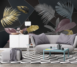 Black Leafs Pattern Wallpaper Murals - Premium Design-Flower & Leaf Wallpaper