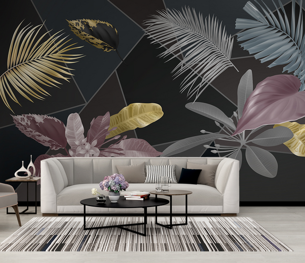 Black Leafs Pattern Wallpaper Murals - Premium Design-Flower & Leaf Wallpaper
