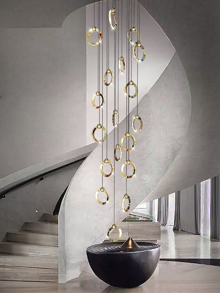 Black Minimalist Rotating Staircase Chandelier-Staircase Chandelier