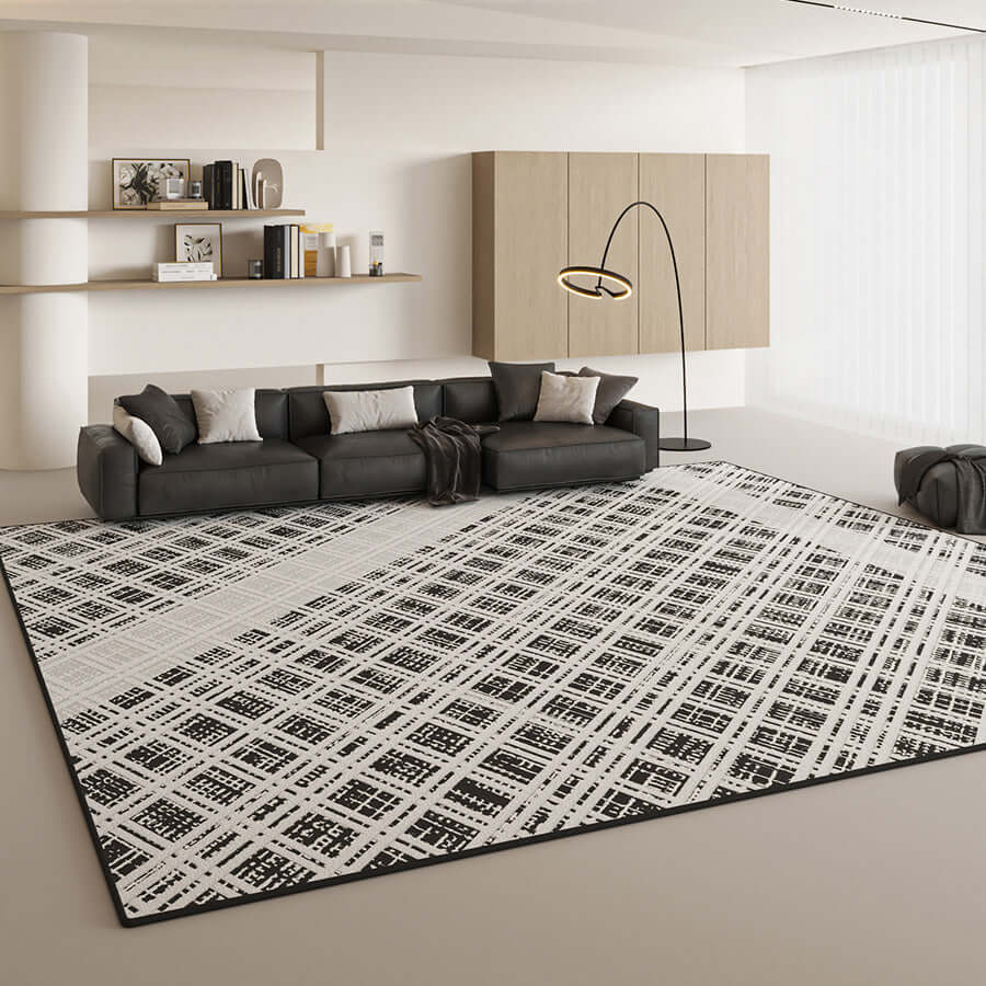 Black & White Mesh Diagonal Rug - Modern Sophistication-Rugs & Carpets