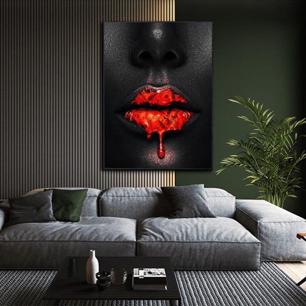 Black Women Red Lips Art - Dripping & Seductive-Wall Posters