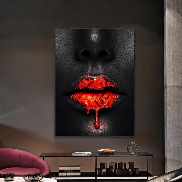 Black Women Red Lips Art - Dripping & Seductive-Wall Posters