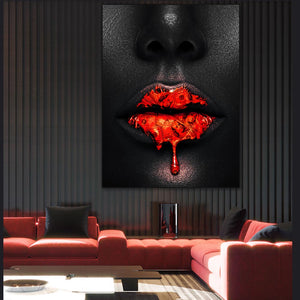 Black Women Red Lips Art - Dripping & Seductive-Wall Posters