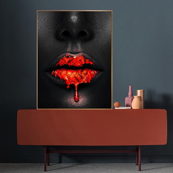 Black Women Red Lips Art - Dripping & Seductive-Wall Posters