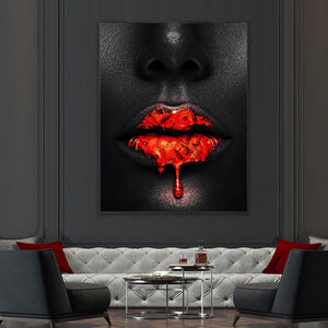 Black Women Red Lips Art - Dripping & Seductive-Wall Posters