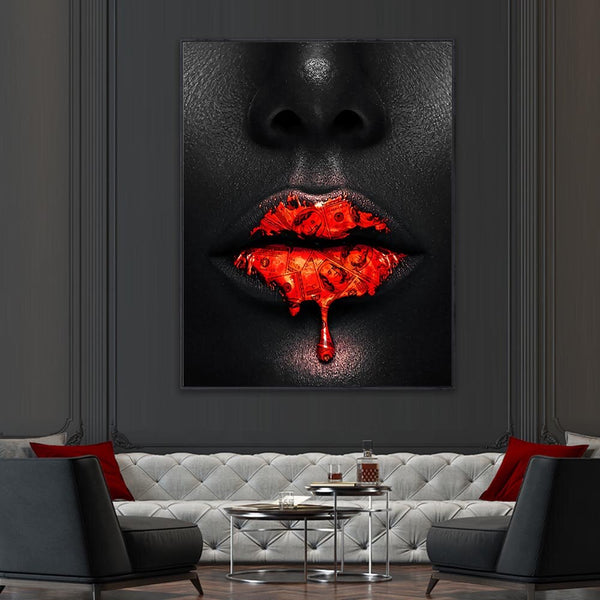 Black Women Red Lips Art - Dripping & Seductive-Wall Posters