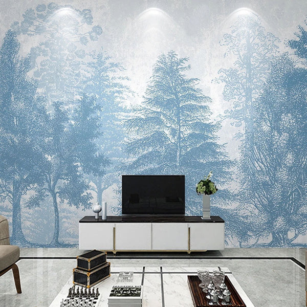 Blue Forest Trees Wallpaper: Transform Your Space-Trees Wallpaper