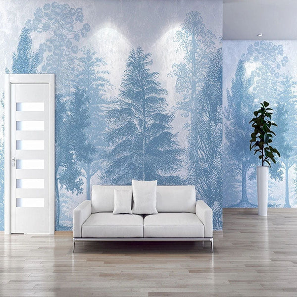 Blue Forest Trees Wallpaper: Transform Your Space-Trees Wallpaper
