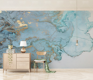 Blue & Gold Marble Wallpaper Murals-Marble Design Wallpaper