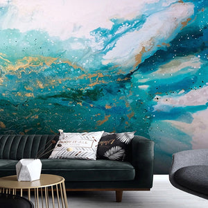 Blue Landscape Splash Ink Wallpaper for Home Wall Decor-Marble Design Wallpaper