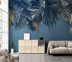 Blue Leafs Theme - Tropical Wallpaper Murals-Flower & Leaf Wallpaper
