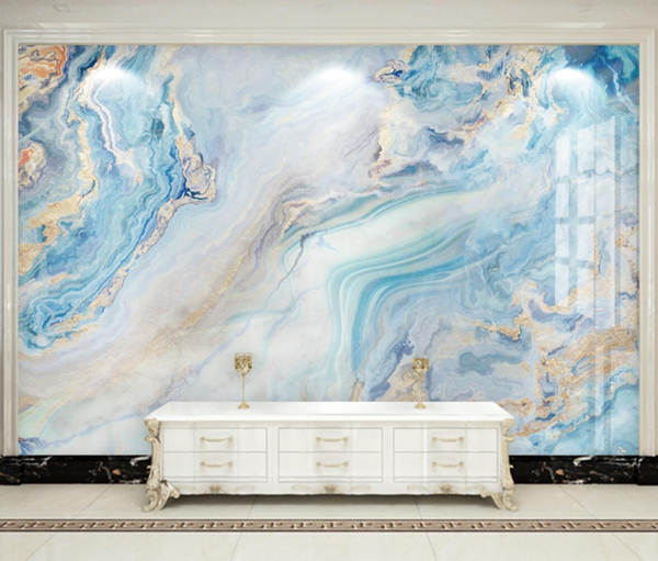 Blue Marble Wallpaper Mural: Transform your space-Marble Design Wallpaper