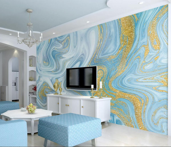 Blue Marble Wallpaper Mural: Transform your space-Marble Design Wallpaper