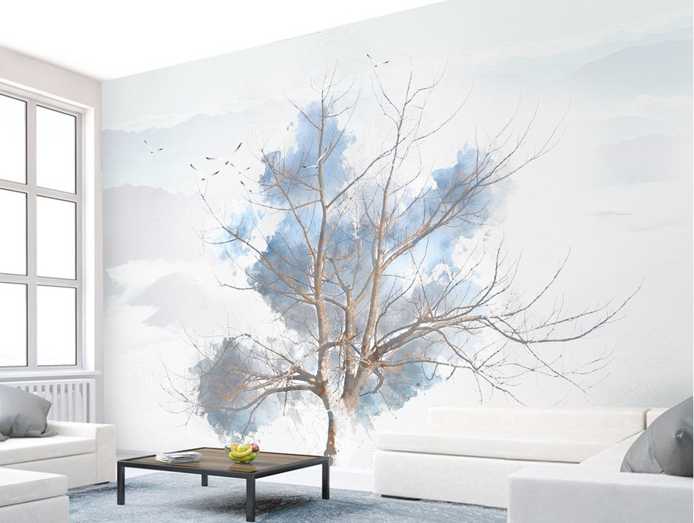 Blue Tree Sketch Wallpaper Murals-Trees Wallpaper