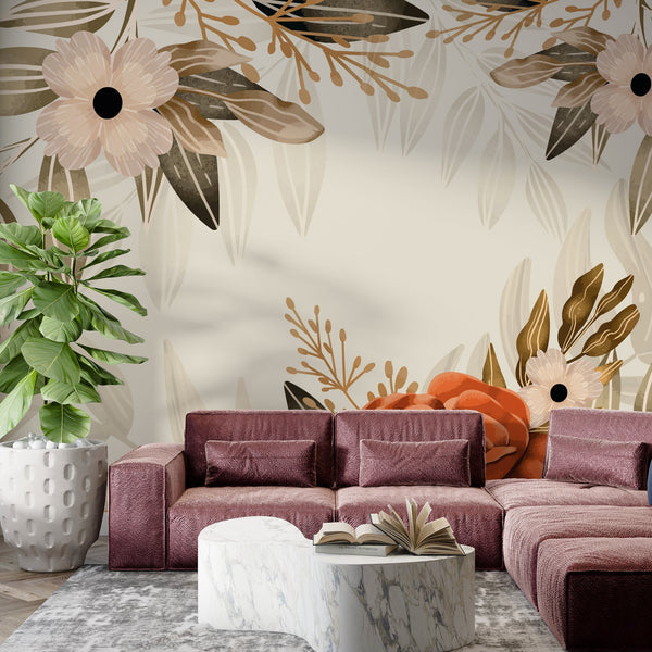 Bohemian Floral Wallpaper Mural: Transform Your Space-Flower & Leaf Wallpaper