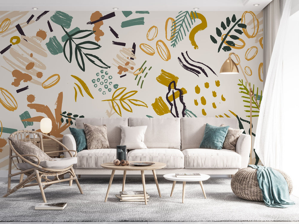 Bohemian Shapes Wallpaper Mural - Transform Your Space-Flower & Leaf Wallpaper