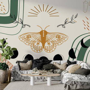 Bohemian Wallpaper Mural: Bring Nature Home with Butterfly-Geometric Shapes Wallpaper