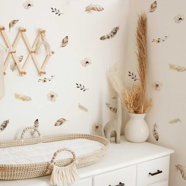 Boho Feathers Wall Stickers - Stylish Décor-Kids Nursery Bohemian Wall Decals