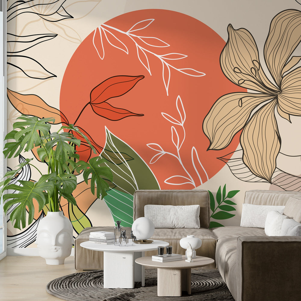 Boho Flowers Wallpaper Mural - Stunning Décor Piece-Flower & Leaf Wallpaper