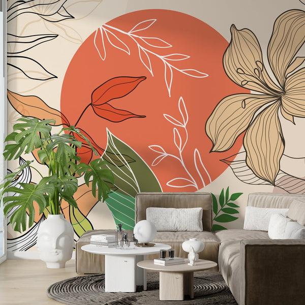 Boho Flowers Wallpaper Mural - Stunning Décor Piece-Flower & Leaf Wallpaper