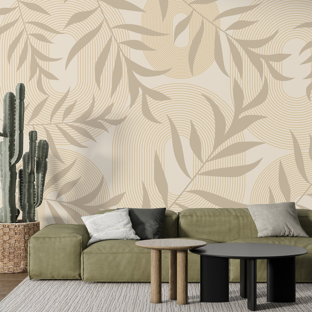 Boho Leafs Wallpaper Mural: Stunning Décor for Any Space-Flower & Leaf Wallpaper