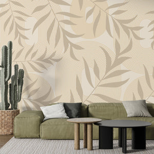Boho Leafs Wallpaper Mural: Stunning Décor for Any Space-Flower & Leaf Wallpaper