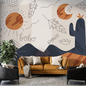 Boho Peace Wallpaper Mural: Transform Your Space-Plants and Trees Wallpaper