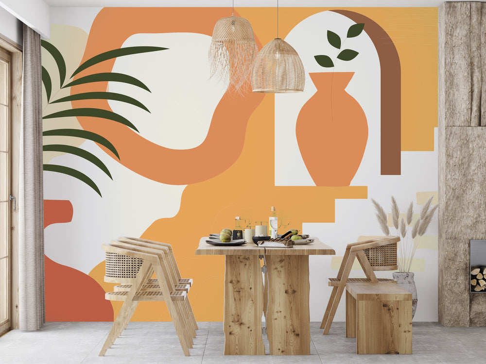 Boho Village Wallpaper Mural: Transform Your Space-Flower & Leaf Wallpaper