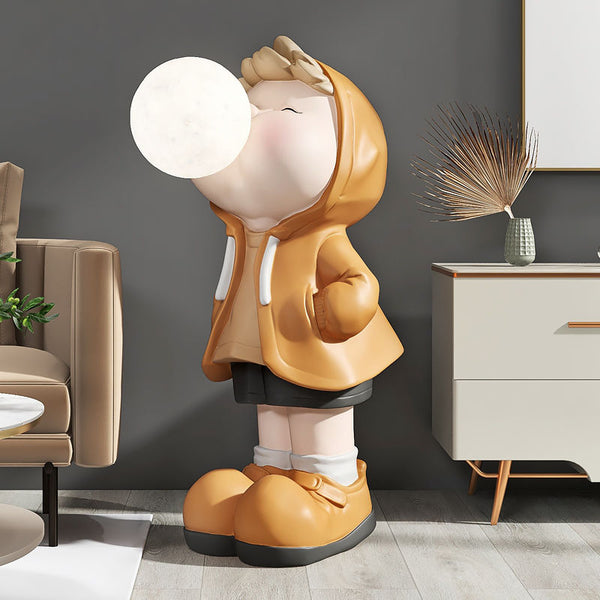 Boy Figure Blowing Gum Light Sculpture: Art Piece-Kids Room Nursery Lighting
