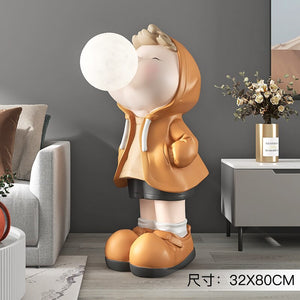 Boy Figure Blowing Gum Light Sculpture: Art Piece-Kids Room Nursery Lighting