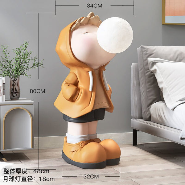 Boy Figure Blowing Gum Light Sculpture: Art Piece-Kids Room Nursery Lighting