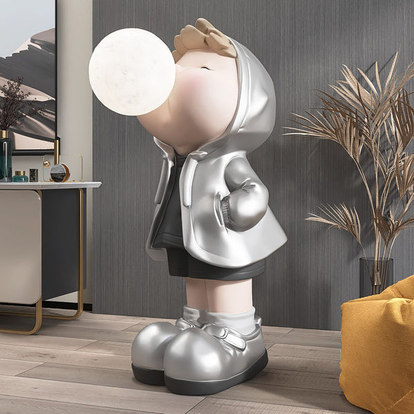 Boy Figure Blowing Gum Light Sculpture: Art Piece-Kids Room Nursery Lighting
