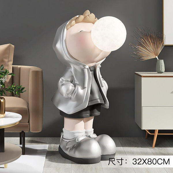 Boy Figure Blowing Gum Light Sculpture: Art Piece-Kids Room Nursery Lighting