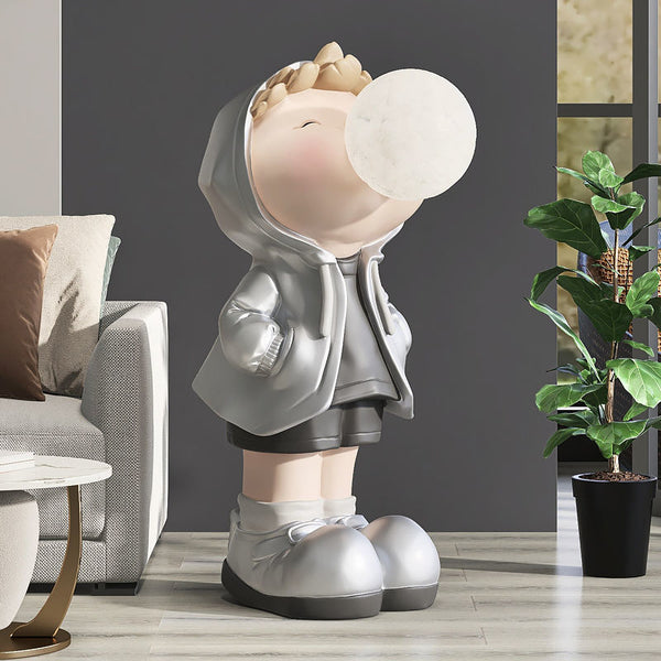 Boy Figure Blowing Gum Light Sculpture: Art Piece-Kids Room Nursery Lighting