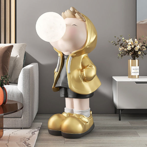 Boy Figure Blowing Gum Light Sculpture: Art Piece-Kids Room Nursery Lighting