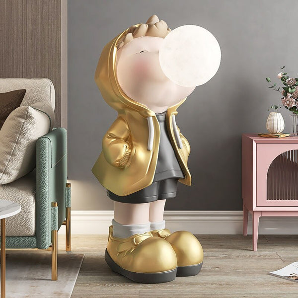 Boy Figure Blowing Gum Light Sculpture: Art Piece-Kids Room Nursery Lighting