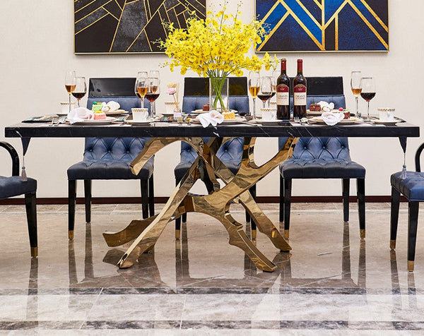 Brass & Italian Marble Designer Dining Table-Dining Tables