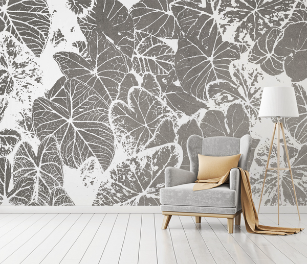 Brown Leaf Sketch - Monstera Wallpaper Mural-Flower & Leaf Wallpaper