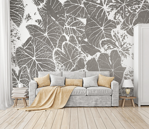 Brown Leaf Sketch - Monstera Wallpaper Mural-Flower & Leaf Wallpaper