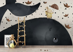 Bunny on Sea Whale: Kids Room Wallpaper Mural-Kids Room Wallpaper