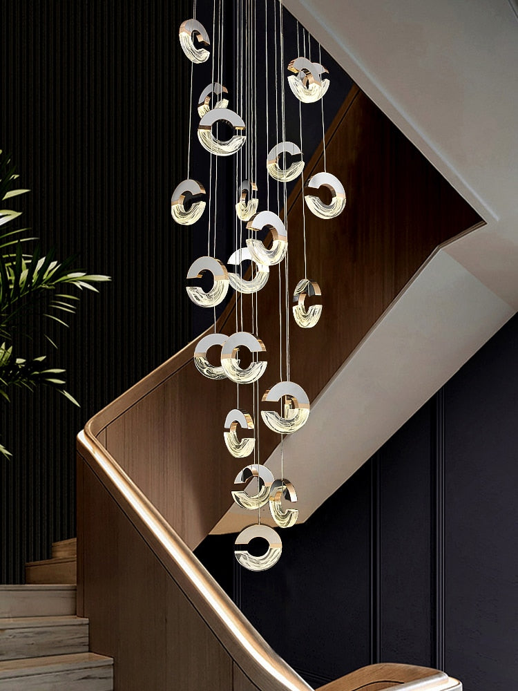 C-shaped Crystal Chandelier: Elegant Lighting Fixture-Staircase Chandelier