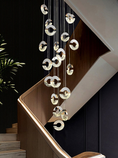 C-shaped Crystal Chandelier: Elegant Lighting Fixture-Staircase Chandelier