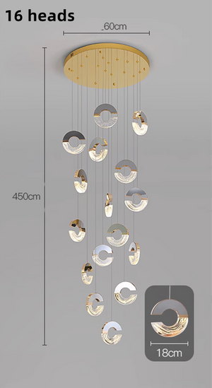 C-shaped Crystal Chandelier: Elegant Lighting Fixture-Staircase Chandelier