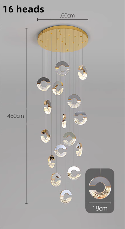 C-shaped Crystal Chandelier: Elegant Lighting Fixture-Staircase Chandelier