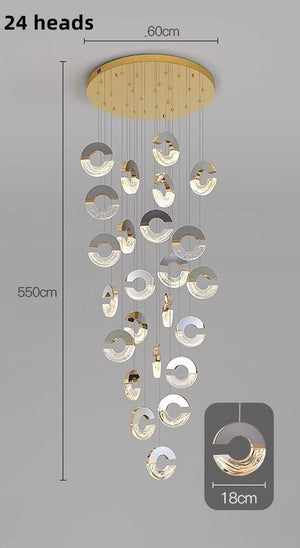 C-shaped Crystal Chandelier: Elegant Lighting Fixture-Staircase Chandelier