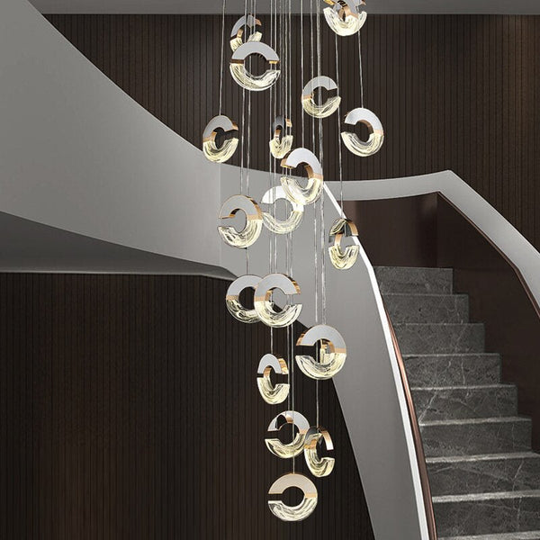 C-shaped Crystal Chandelier: Elegant Lighting Fixture-Staircase Chandelier